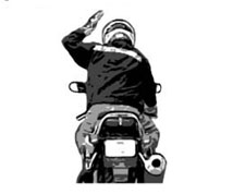 Highbeam - Tap on top of helmet with left hand open palm down.