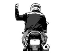 Right Turn - Left arm out and elbow bent. Hand straight up. Palm flat. Fingers together.