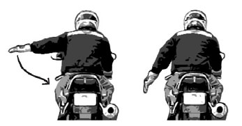 Slow Down - Left arm extended straight out at 90°, left plam facing down. Move arm down. Swing in arc up to down. Repeat