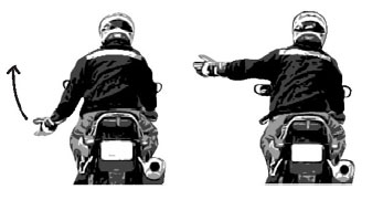 Speed Up - Left arm extended straight out at side 45°, palm facing up, move arm up. Swing in arc down and up. Repeat.