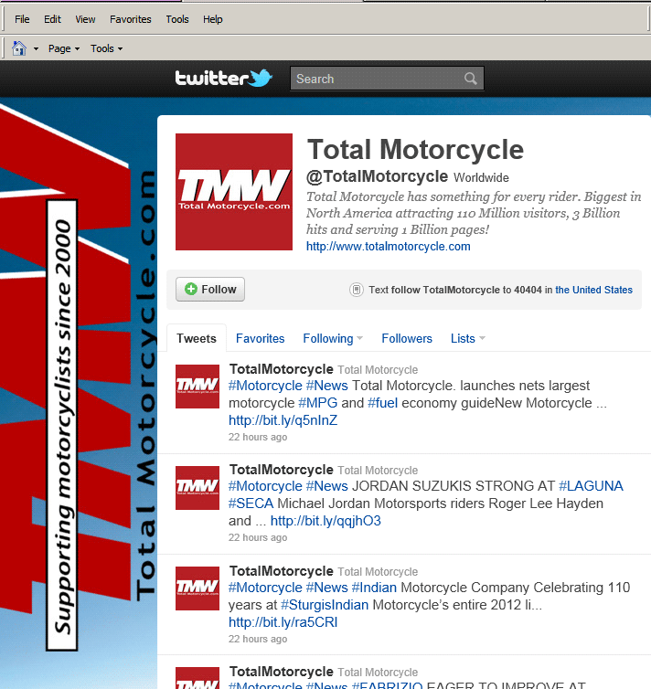 Don't be just a motorcycle fan, Be a Total Motorcycle fan, follow us on Twitter!