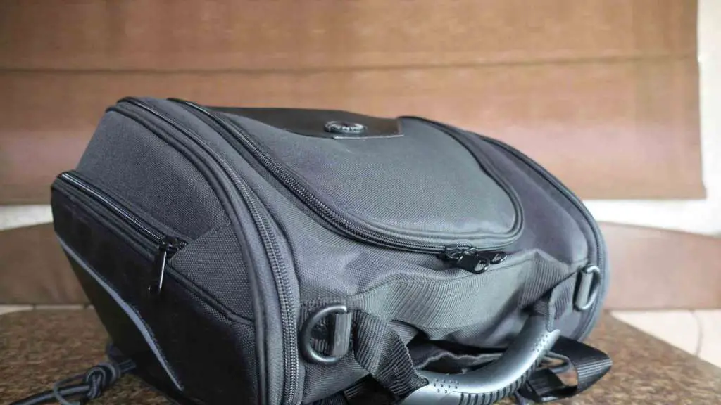Full-frame image of the Viking Sport Tail Bag, highlighting the dark black material and rugged zippers.